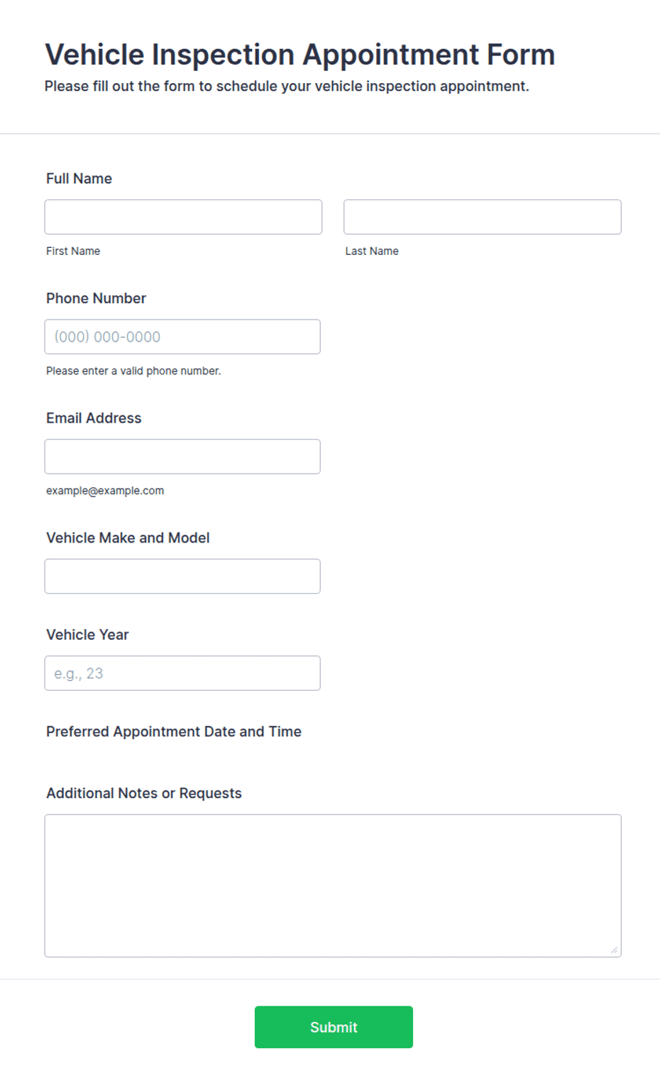 Vehicle Inspection Appointment Form Template Jotform Vehicle inspection appointment form template jotform