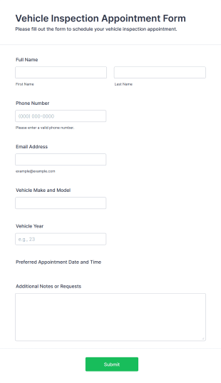 Vehicle Inspection Appointment Form Template
