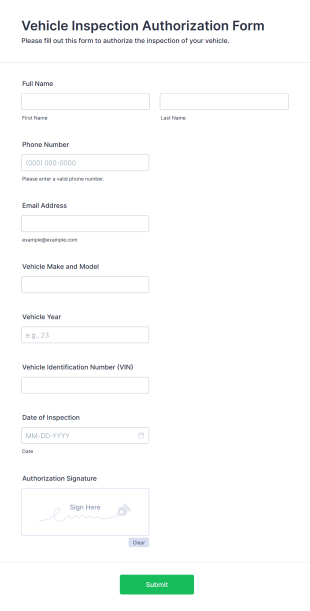 Vehicle Inspection Authorization Form Template