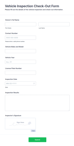 Vehicle Inspection Check Out Form Template
