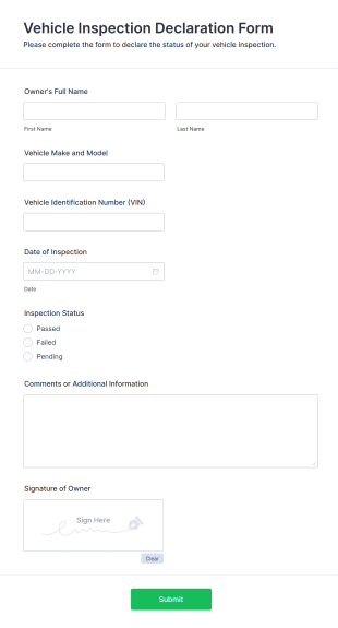Vehicle Inspection Declaration Form Form Template
