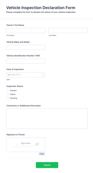 Vehicle Inspection Declaration Form Template