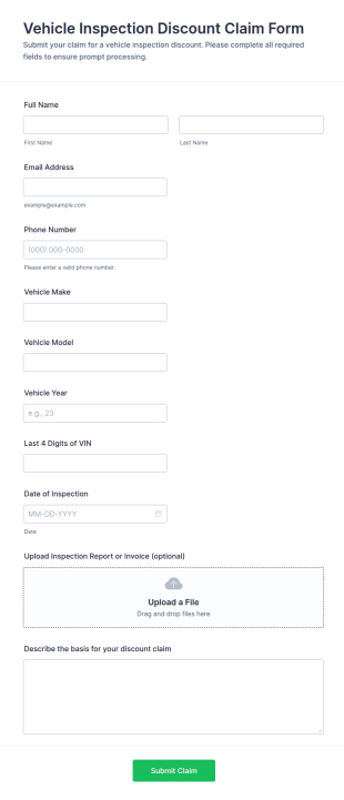 Vehicle Inspection Discount Claim Form Template