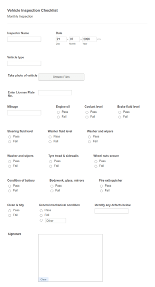 Vehicle Inspection Form Template