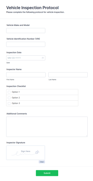 Vehicle Inspection Protocol Form Template