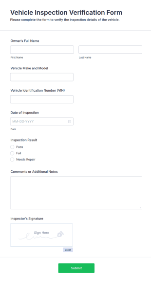 Vehicle Inspection Verification Form Template