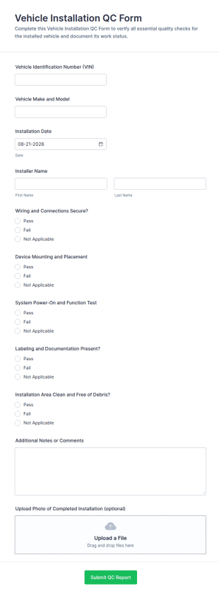 Vehicle Installation QC Form Template