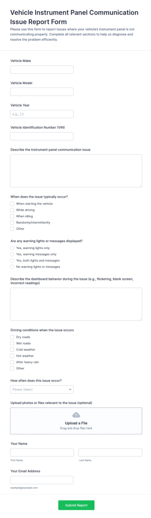 Vehicle Instrument Panel Communication Issue Report Form Template