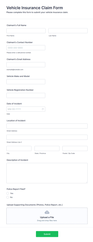 Vehicle Insurance Claim Form Template