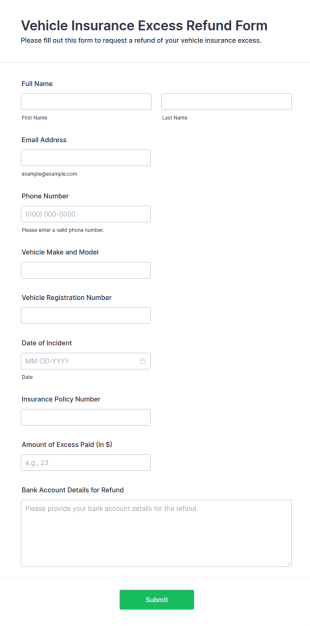 Vehicle Insurance Excess Refund Form Template
