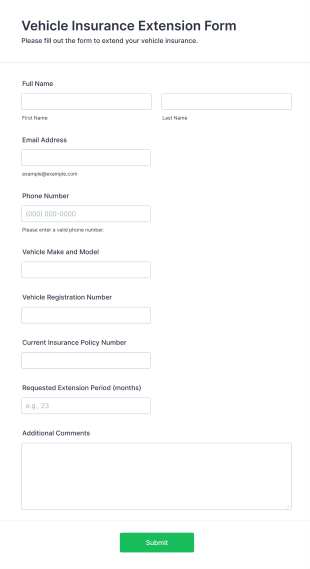 Vehicle Insurance Extension Form Form Template