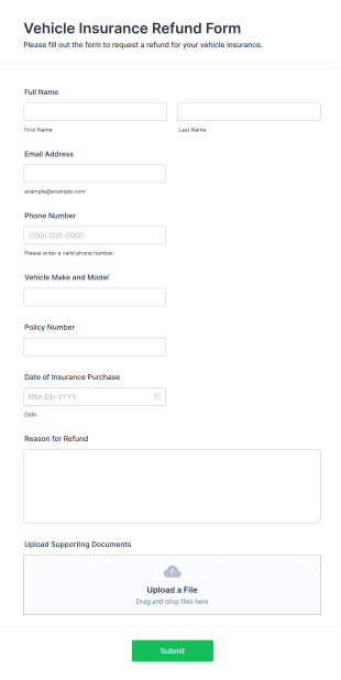 Vehicle Insurance Refund Form Template