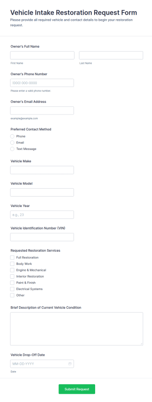 Vehicle Intake Restoration Request Form Template