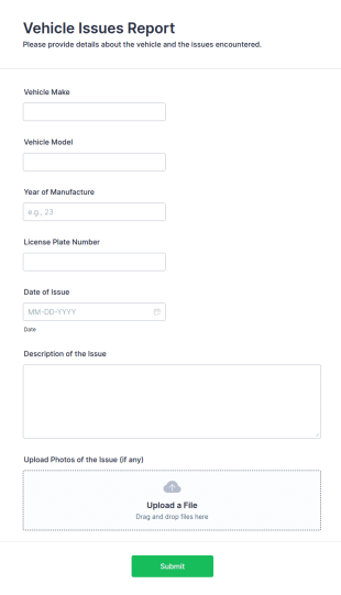 Vehicle Issues Report Form Template