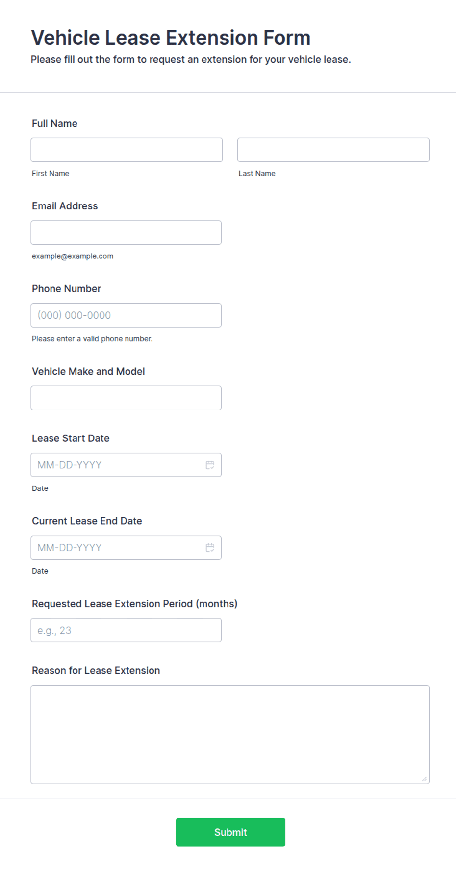 Vehicle Lease Extension Form Template | Jotform
