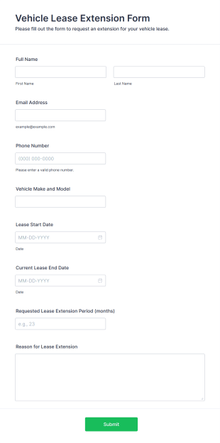 Vehicle Lease Extension Form Form Template
