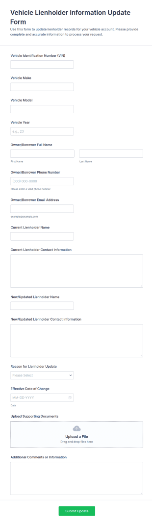Vehicle Lienholder Information Update Form Template