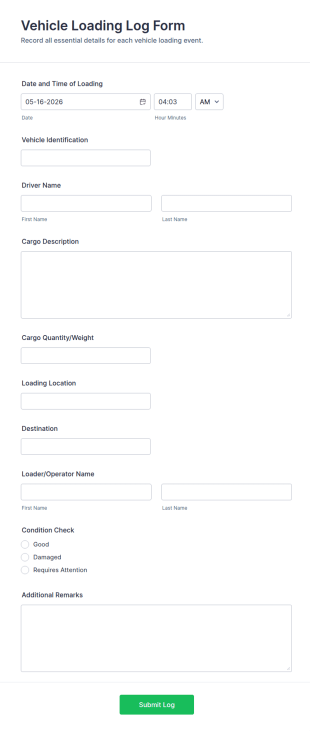 Vehicle Loading Log Form Template