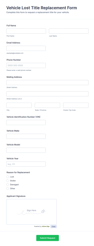 Vehicle Lost Title Replacement Form Template