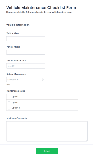 Vehicle Maintenance Checklist Form Template