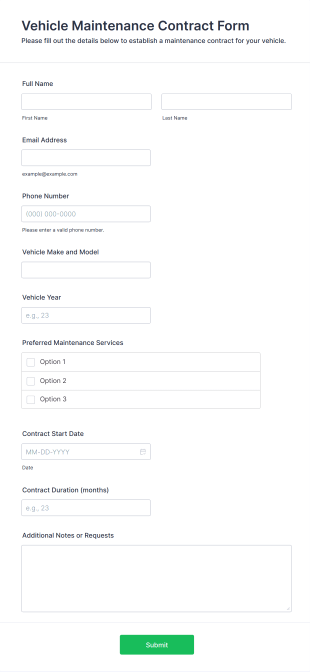 Vehicle Maintenance Contract Form Form Template