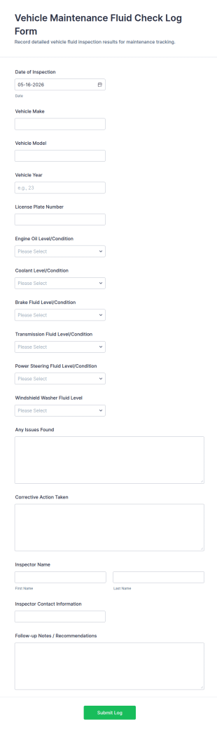 Vehicle Maintenance Fluid Check Log Form Template