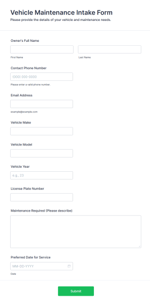 Vehicle Maintenance Intake Form Template