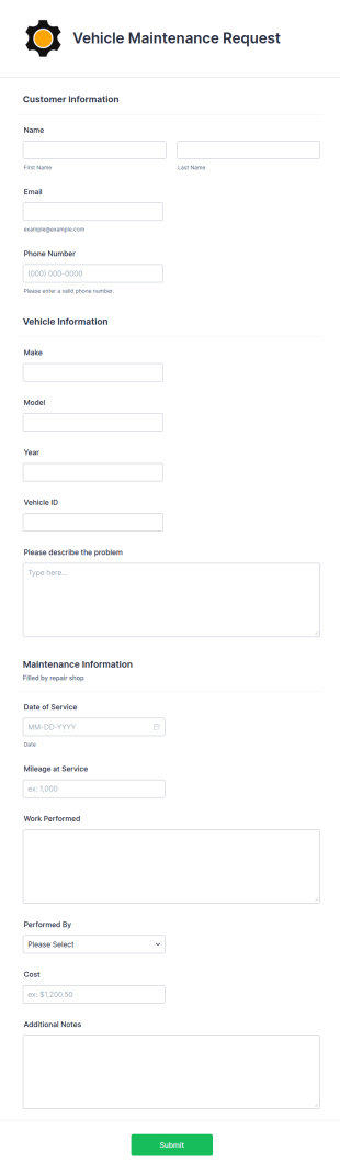 Vehicle Maintenance Request Form Template