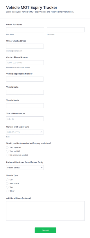 Vehicle MOT Expiry Tracker Form Template