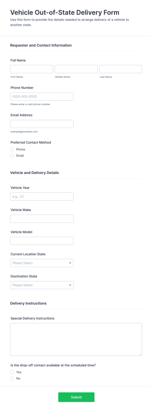 Vehicle Out Of State Delivery Form Template