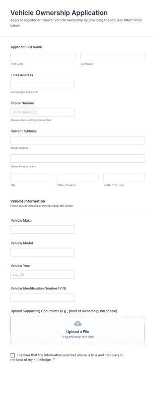 Vehicle Ownership Application Form Template