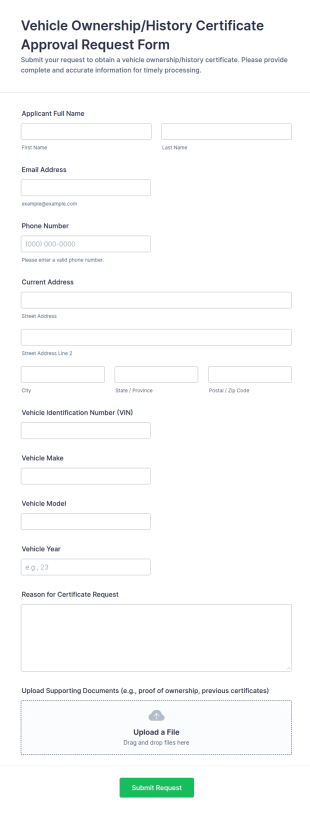 Vehicle Ownership/History Certificate Approval Request Form Template