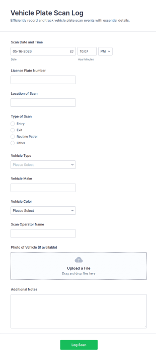 Vehicle Plate Scan Log Form Template