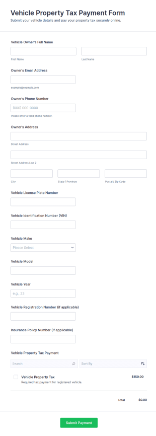 Vehicle Property Tax Payment Form Template