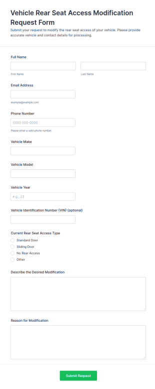 Vehicle Rear Seat Access Modification Request Form Template