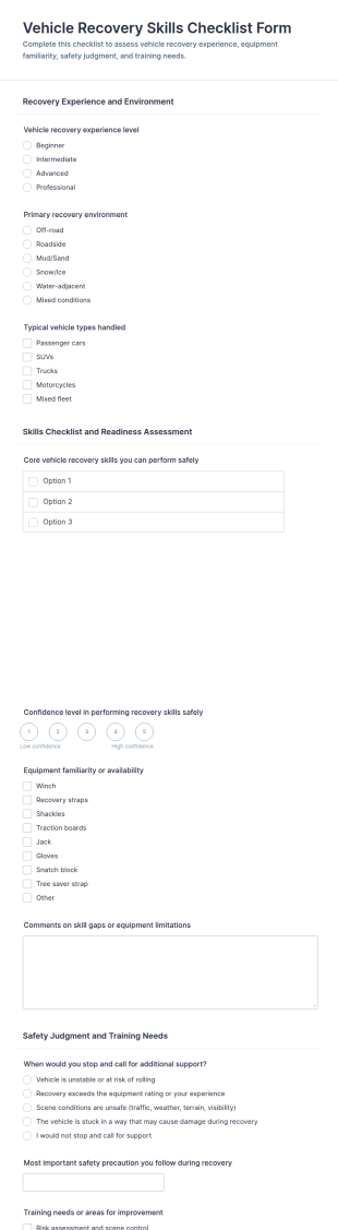 Vehicle Recovery Skills Checklist Form Template