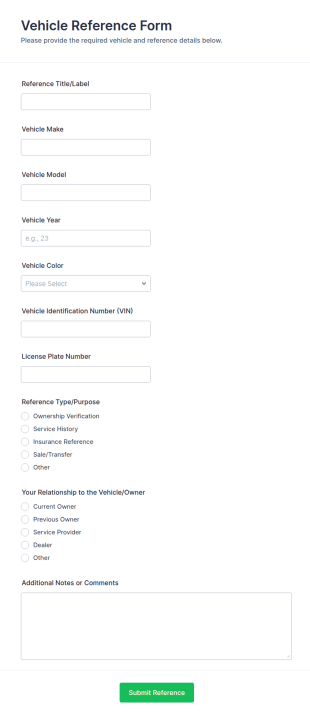 Vehicle Reference Form Template