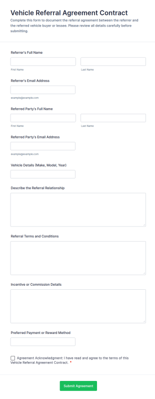 Vehicle Referral Agreement Contract Form Template