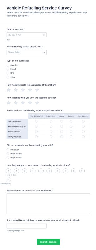 Vehicle Refueling Service Survey Form Template