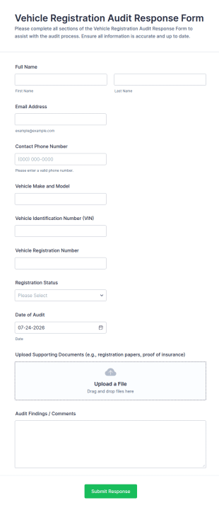 Vehicle Registration Audit Response Form Template
