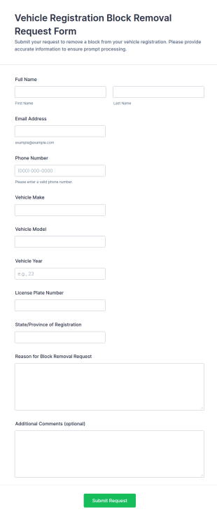 Vehicle Registration Block Removal Request Form Template