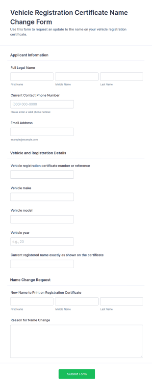 Vehicle Registration Certificate Name Change Form Template