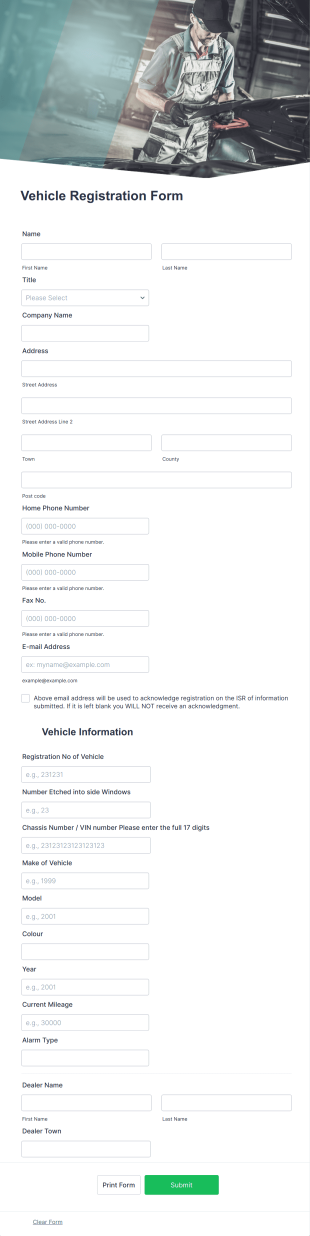 Vehicle Registration Form Template