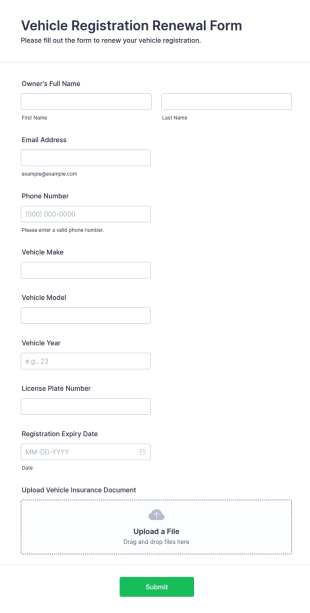 Vehicle Registration Renewal Form Template