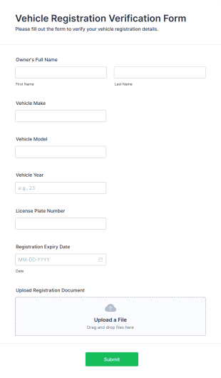 Vehicle Registration Verification Form Form Template