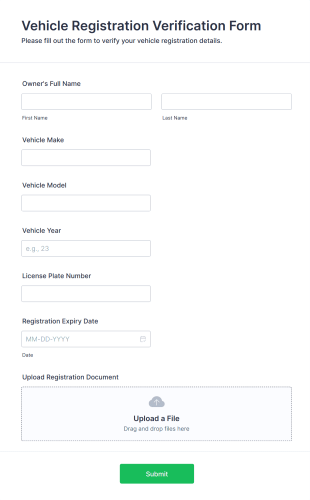 Vehicle Registration Verification Form Template