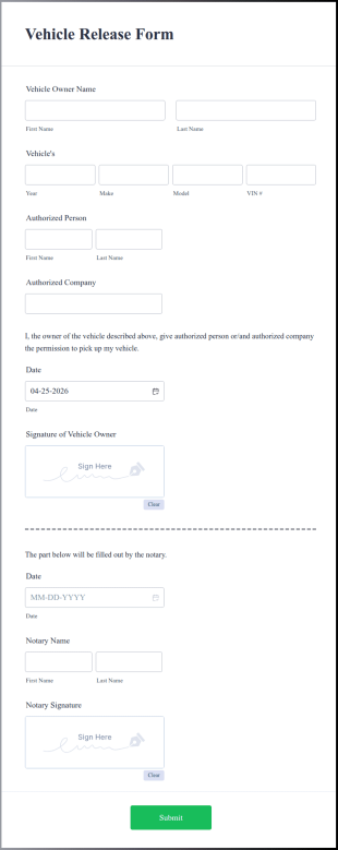 Vehicle Release Form Template