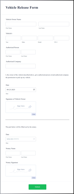 Vehicle Release Form Template