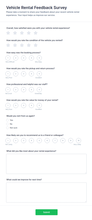 Vehicle Rental Feedback Form Template