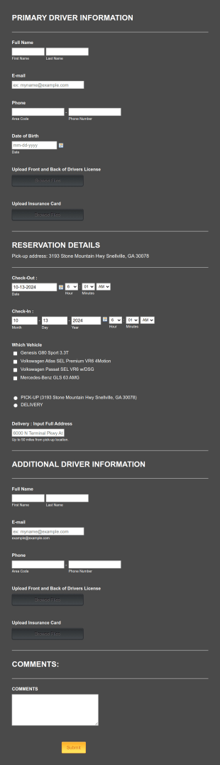 Vehicle Rental Request Form Template